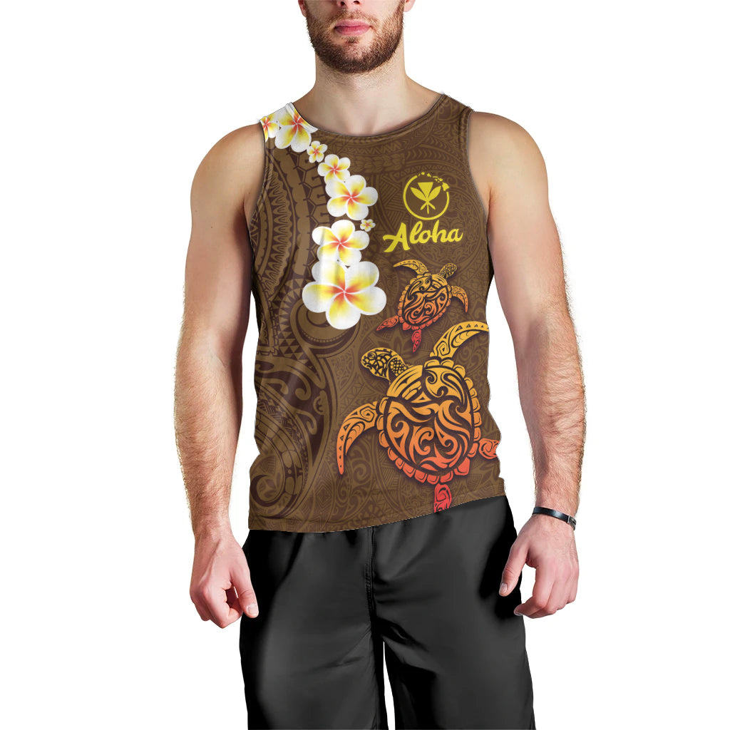 Hawaii Turtle Plumeria Flower Men Tank Top Polynesian Pattern Brown Color LT03 - Polynesian Pride
