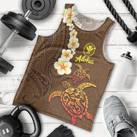 Hawaii Turtle Plumeria Flower Men Tank Top Polynesian Pattern Brown Color LT03 - Polynesian Pride