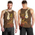 Hawaii Turtle Plumeria Flower Men Tank Top Polynesian Pattern Brown Color