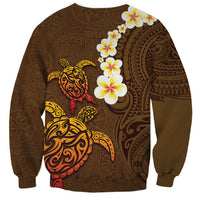 Hawaii Turtle Plumeria Flower Sweatshirt Polynesian Pattern Brown Color LT03 - Polynesian Pride