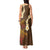 Hawaii Turtle Plumeria Flower Tank Maxi Dress Polynesian Pattern Brown Color