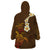 Hawaii Turtle Plumeria Flower Wearable Blanket Hoodie Polynesian Pattern Brown Color