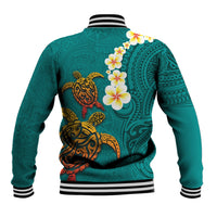 Hawaii Turtle Plumeria Flower Baseball Jacket Polynesian Pattern Turquoise Color LT03 - Polynesian Pride