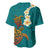 Hawaii Turtle Plumeria Flower Baseball Jersey Polynesian Pattern Turquoise Color