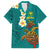 Hawaii Turtle Plumeria Flower Family Matching Long Sleeve Bodycon Dress and Hawaiian Shirt Polynesian Pattern Turquoise Color