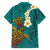 Hawaii Turtle Plumeria Flower Family Matching Long Sleeve Bodycon Dress and Hawaiian Shirt Polynesian Pattern Turquoise Color