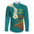 Hawaii Turtle Plumeria Flower Family Matching Long Sleeve Bodycon Dress and Hawaiian Shirt Polynesian Pattern Turquoise Color