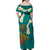 Hawaii Turtle Plumeria Flower Family Matching Off Shoulder Maxi Dress and Hawaiian Shirt Polynesian Pattern Turquoise Color