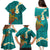 Hawaii Turtle Plumeria Flower Family Matching Puletasi and Hawaiian Shirt Polynesian Pattern Turquoise Color