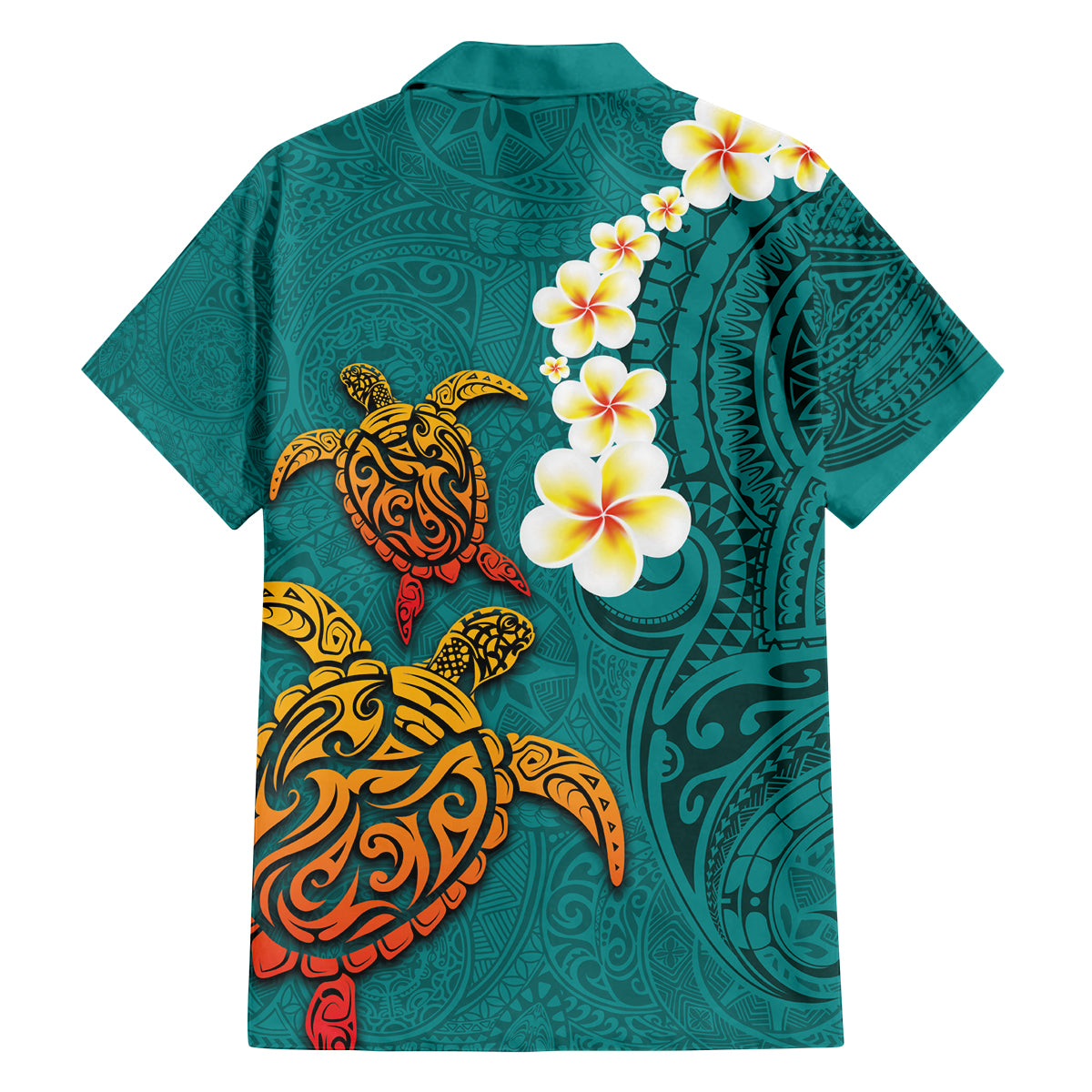Hawaii Turtle Plumeria Flower Family Matching Puletasi and Hawaiian Shirt Polynesian Pattern Turquoise Color LT03 - Polynesian Pride
