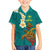 Hawaii Turtle Plumeria Flower Family Matching Puletasi and Hawaiian Shirt Polynesian Pattern Turquoise Color