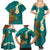 Hawaii Turtle Plumeria Flower Family Matching Summer Maxi Dress and Hawaiian Shirt Polynesian Pattern Turquoise Color