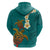 Hawaii Turtle Plumeria Flower Hoodie Polynesian Pattern Turquoise Color