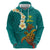 Hawaii Turtle Plumeria Flower Hoodie Polynesian Pattern Turquoise Color