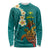 Hawaii Turtle Plumeria Flower Long Sleeve Shirt Polynesian Pattern Turquoise Color