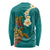 Hawaii Turtle Plumeria Flower Long Sleeve Shirt Polynesian Pattern Turquoise Color