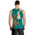 Hawaii Turtle Plumeria Flower Men Tank Top Polynesian Pattern Turquoise Color