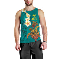 Hawaii Turtle Plumeria Flower Men Tank Top Polynesian Pattern Turquoise Color LT03 - Polynesian Pride