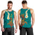 Hawaii Turtle Plumeria Flower Men Tank Top Polynesian Pattern Turquoise Color