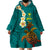 Hawaii Turtle Plumeria Flower Wearable Blanket Hoodie Polynesian Pattern Turquoise Color