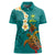 Hawaii Turtle Plumeria Flower Women Polo Shirt Polynesian Pattern Turquoise Color