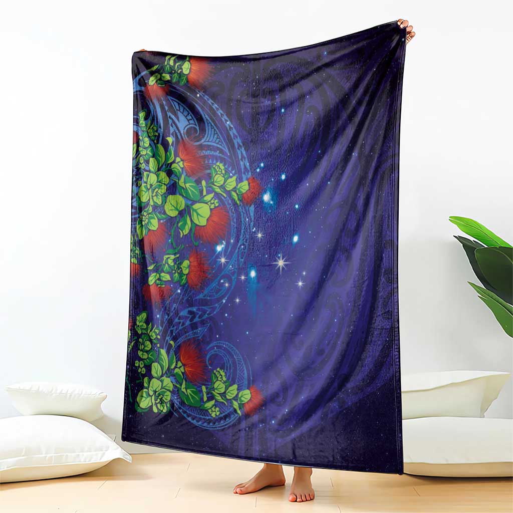 Matariki New Zealand Maori and Pohutukawa Blanket Galaxy Blue Sky Style