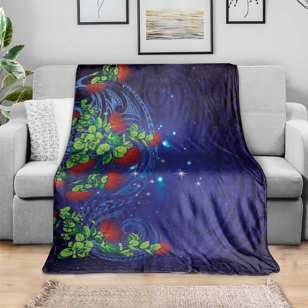 Matariki New Zealand Maori and Pohutukawa Blanket Galaxy Blue Sky Style