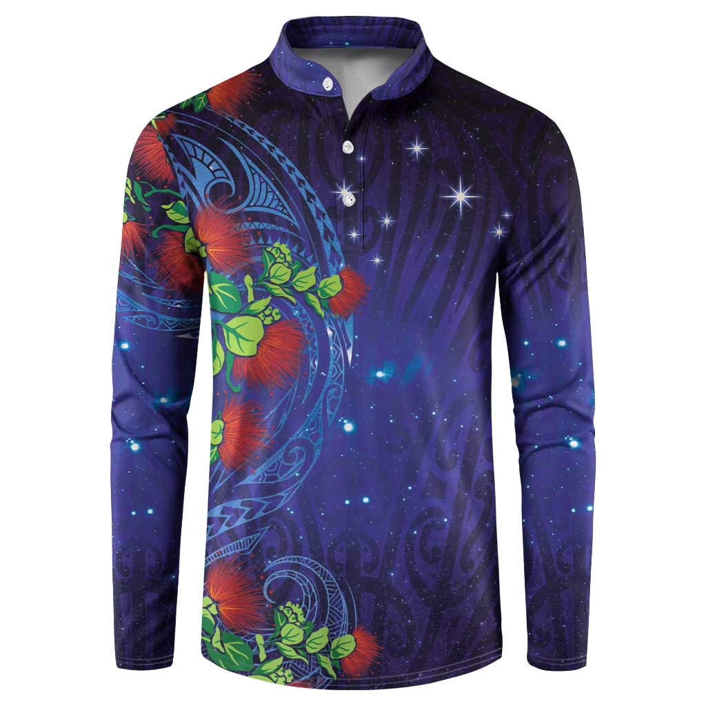 Matariki New Zealand Maori and Pohutukawa Button Sweatshirt Galaxy Blue Sky Style