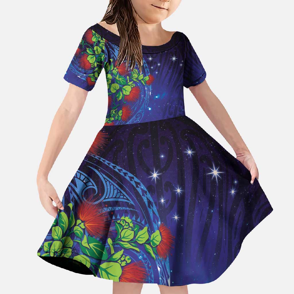 Matariki New Zealand Maori and Pohutukawa Family Matching Mermaid Dress and Hawaiian Shirt Galaxy Blue Sky Style