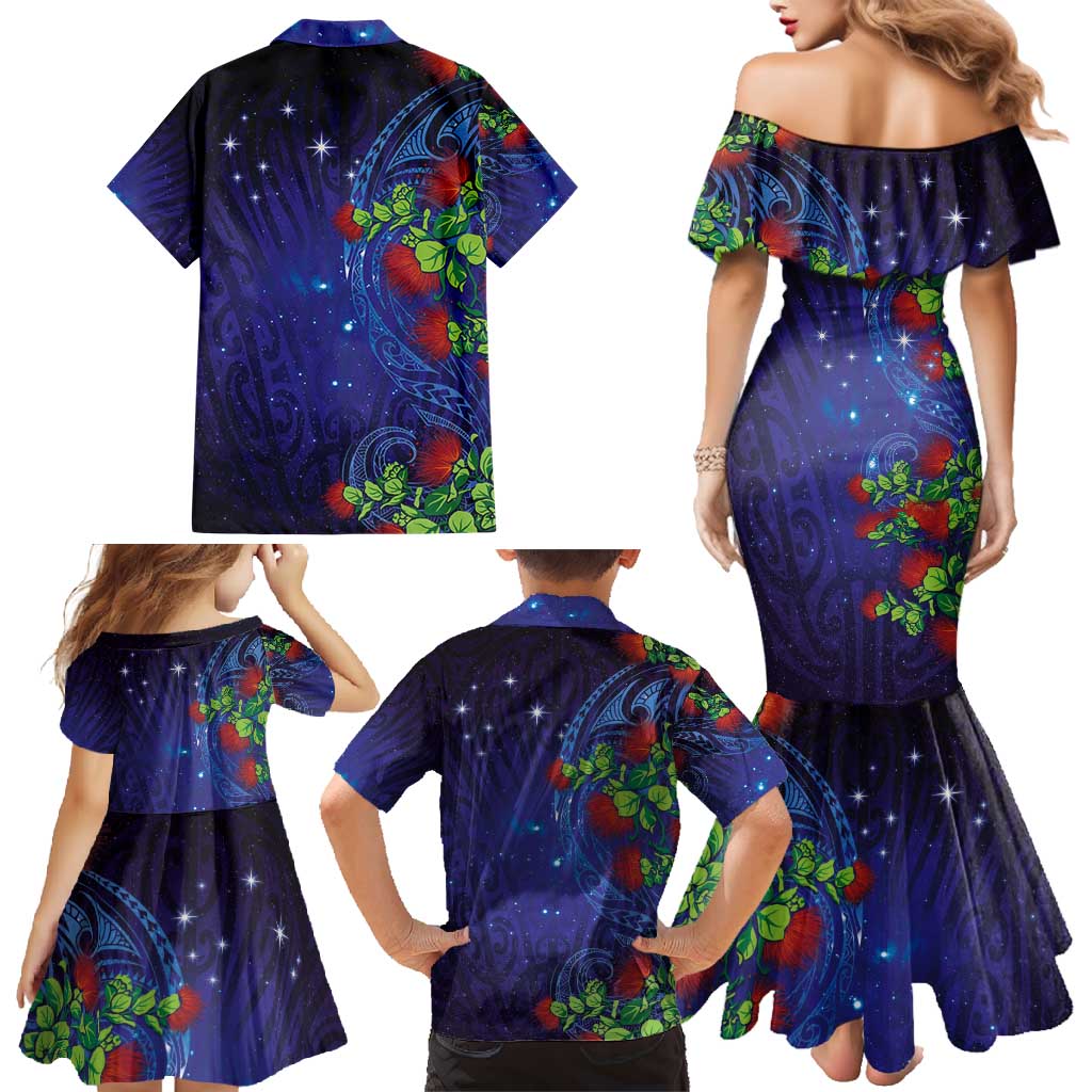 Matariki New Zealand Maori and Pohutukawa Family Matching Mermaid Dress and Hawaiian Shirt Galaxy Blue Sky Style