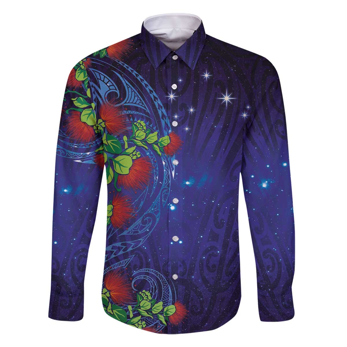 Matariki New Zealand Maori and Pohutukawa Family Matching Off The Shoulder Long Sleeve Dress and Hawaiian Shirt Galaxy Blue Sky Style