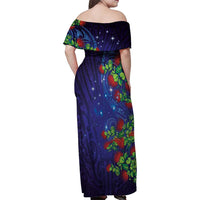 Matariki New Zealand Maori and Pohutukawa Family Matching Off Shoulder Maxi Dress and Hawaiian Shirt Galaxy Blue Sky Style