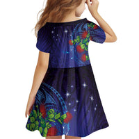 Matariki New Zealand Maori and Pohutukawa Family Matching Off Shoulder Short Dress and Hawaiian Shirt Galaxy Blue Sky Style