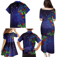 Matariki New Zealand Maori and Pohutukawa Family Matching Puletasi and Hawaiian Shirt Galaxy Blue Sky Style