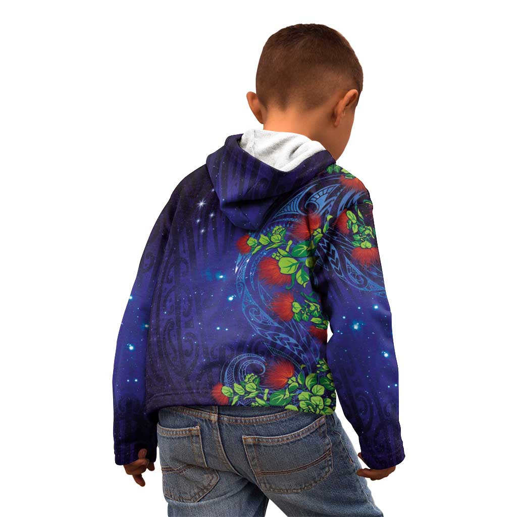 Matariki New Zealand Maori and Pohutukawa Kid Hoodie Galaxy Blue Sky Style