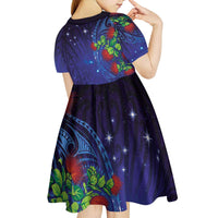 Matariki New Zealand Maori and Pohutukawa Kid Short Sleeve Dress Galaxy Blue Sky Style