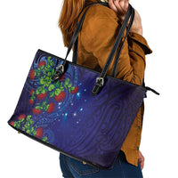 Matariki New Zealand Maori and Pohutukawa Leather Tote Bag Galaxy Blue Sky Style