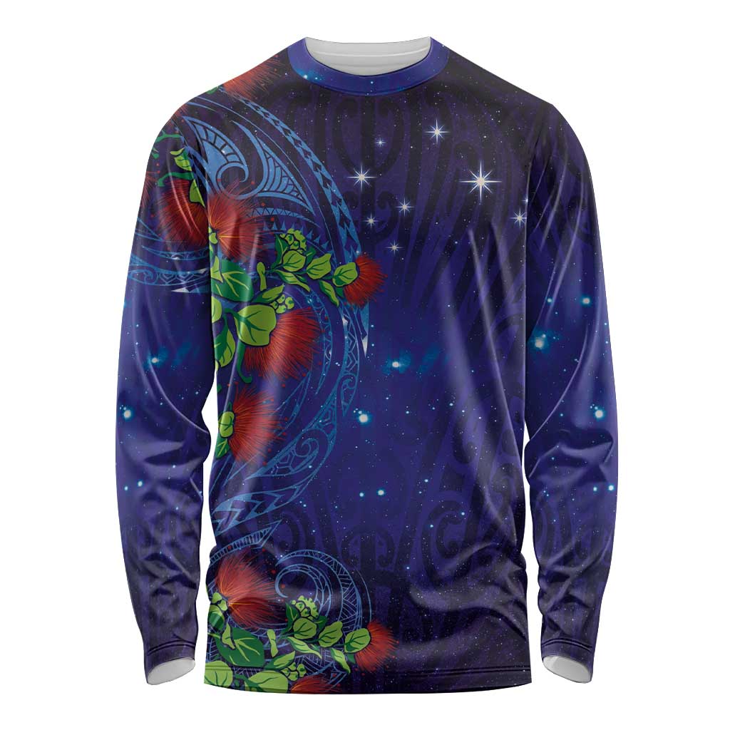 Matariki New Zealand Maori and Pohutukawa Long Sleeve Shirt Galaxy Blue Sky Style