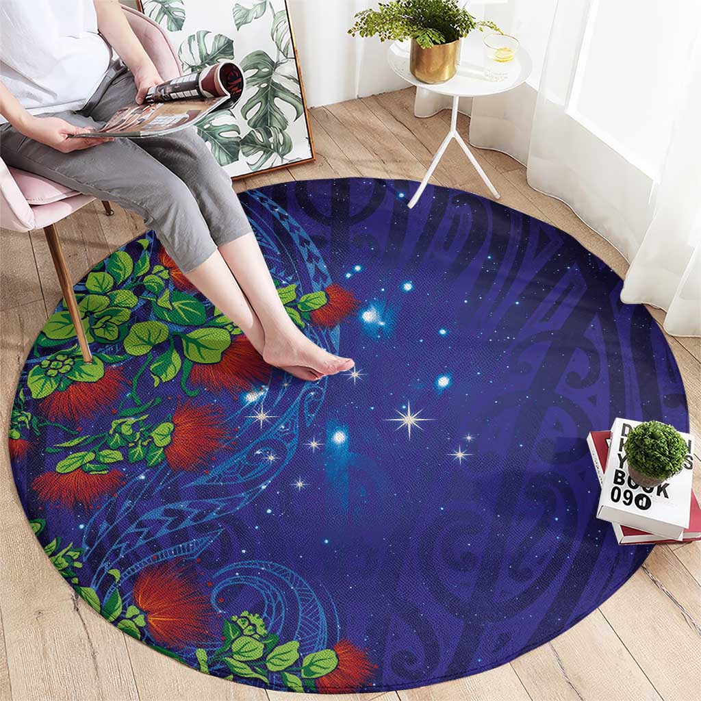 Matariki New Zealand Maori and Pohutukawa Round Carpet Galaxy Blue Sky Style