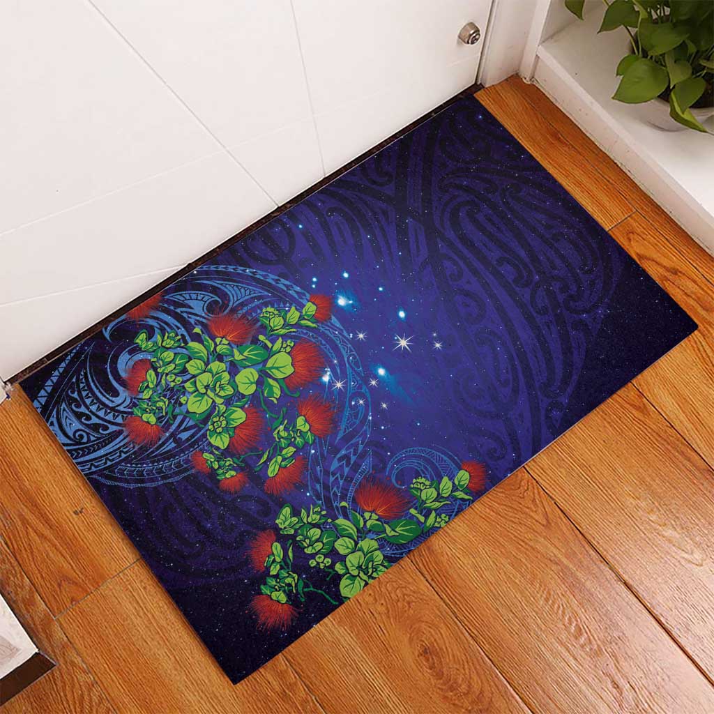 Matariki New Zealand Maori and Pohutukawa Rubber Doormat Galaxy Blue Sky Style