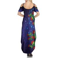 Matariki New Zealand Maori and Pohutukawa Summer Maxi Dress Galaxy Blue Sky Style