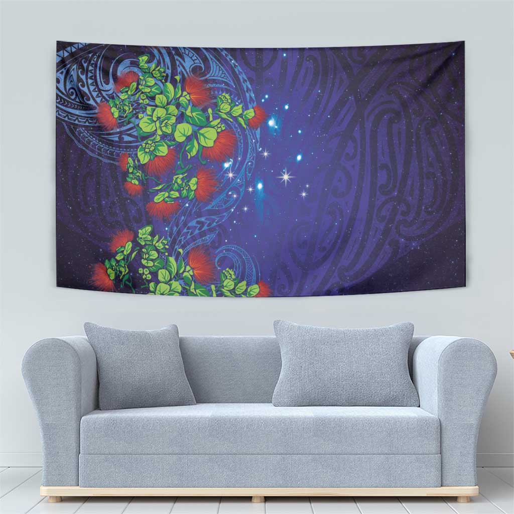 Matariki New Zealand Maori and Pohutukawa Tapestry Galaxy Blue Sky Style