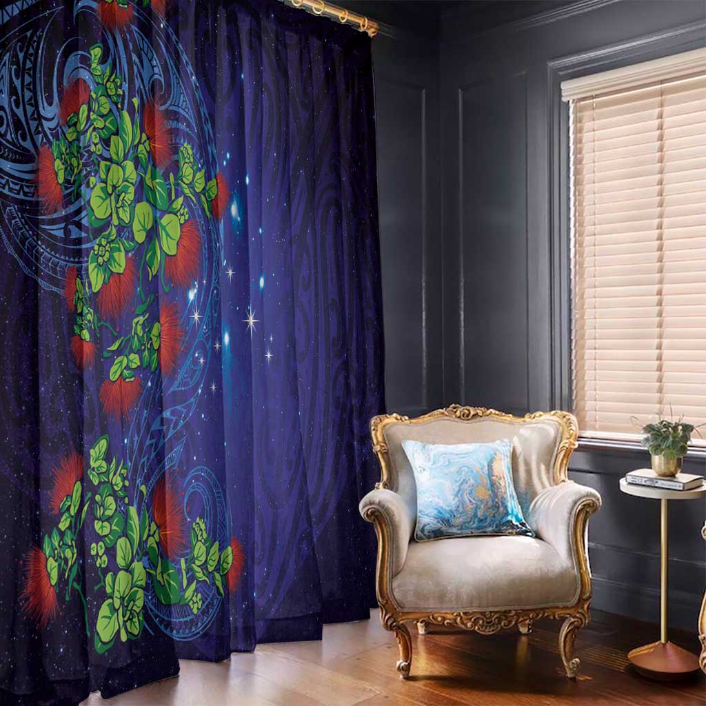 Matariki New Zealand Maori and Pohutukawa Window Curtain Galaxy Blue Sky Style
