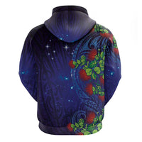 Matariki New Zealand Maori and Pohutukawa Zip Hoodie Galaxy Blue Sky Style