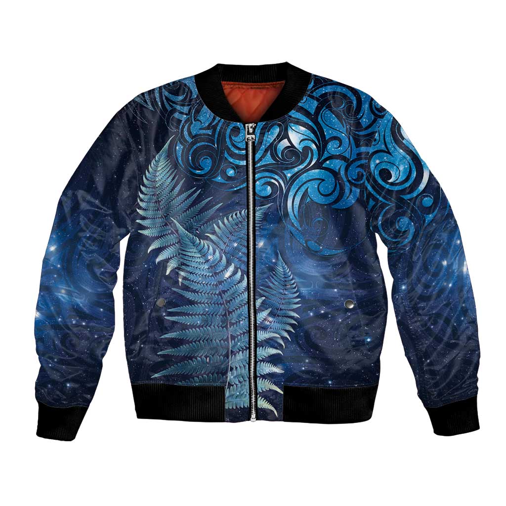 Matariki New Zealand Maori Silver Fern Bomber Jacket Galaxy Blue Sky Style