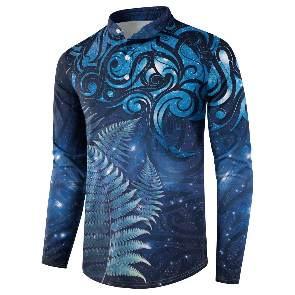 Matariki New Zealand Maori Silver Fern Button Sweatshirt Galaxy Blue Sky Style