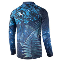 Matariki New Zealand Maori Silver Fern Button Sweatshirt Galaxy Blue Sky Style