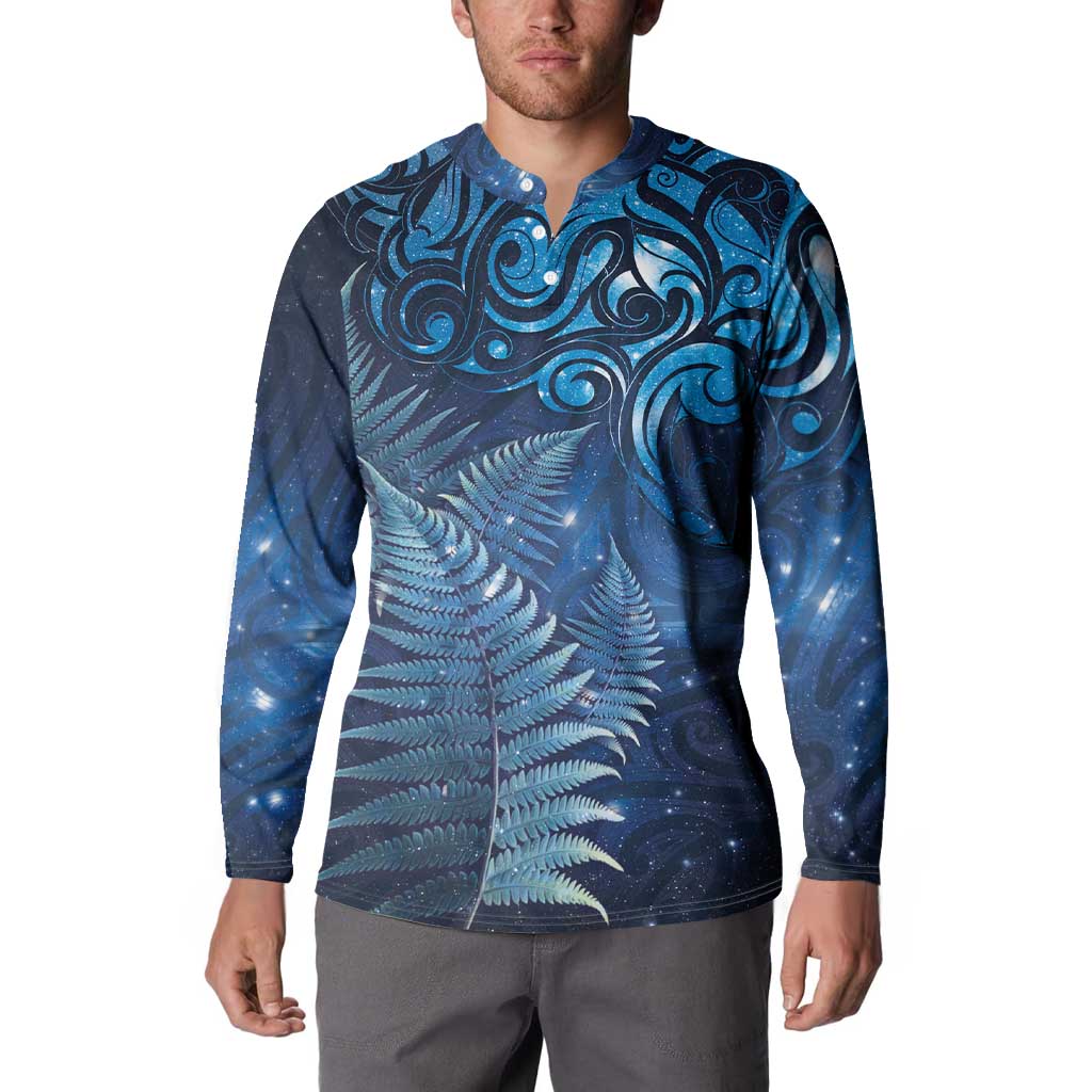 Matariki New Zealand Maori Silver Fern Button Sweatshirt Galaxy Blue Sky Style
