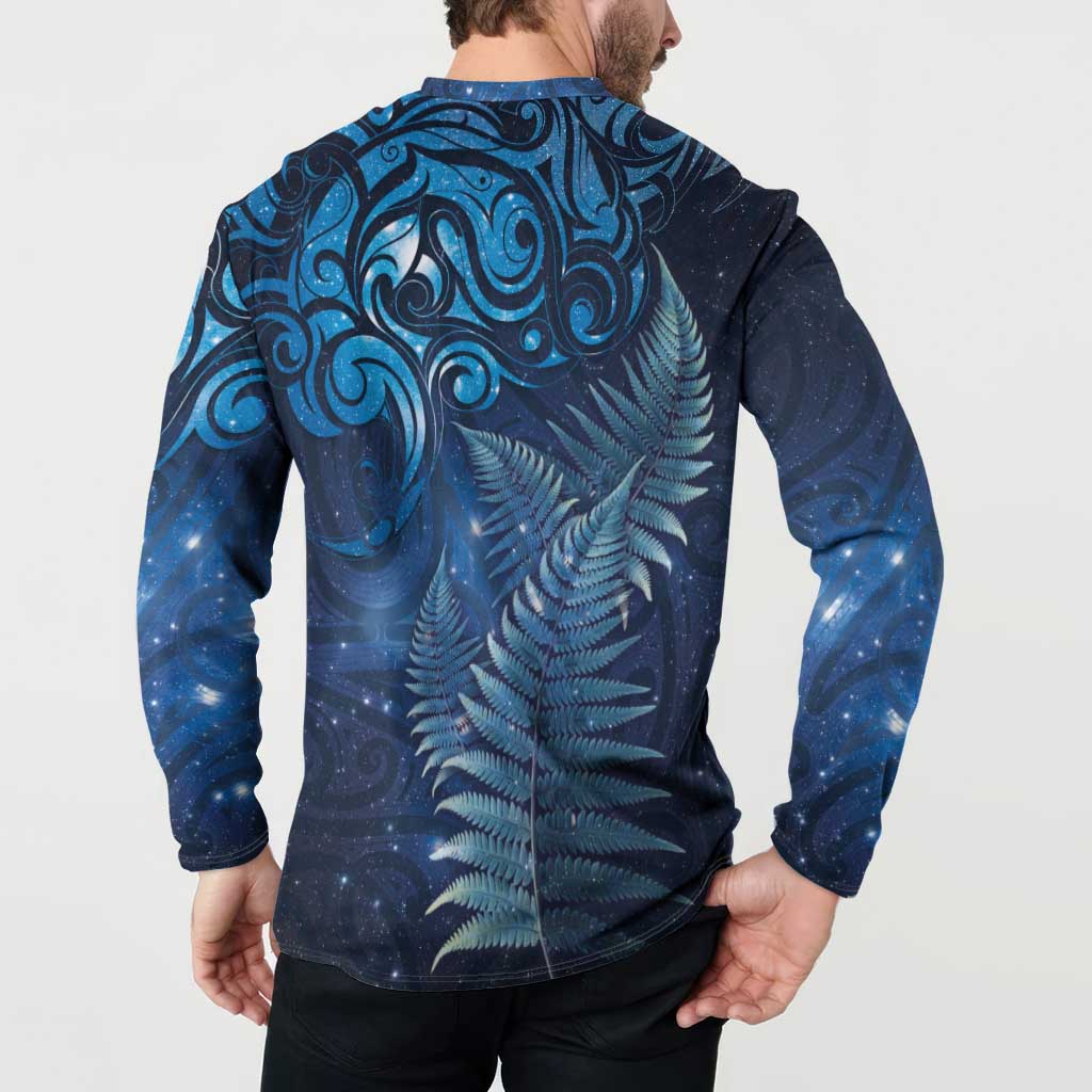 Matariki New Zealand Maori Silver Fern Button Sweatshirt Galaxy Blue Sky Style