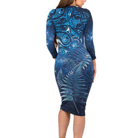 Matariki New Zealand Maori Silver Fern Family Matching Long Sleeve Bodycon Dress and Hawaiian Shirt Galaxy Blue Sky Style